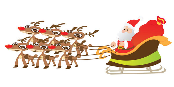 圣诞老人和驯鹿在白色背景上