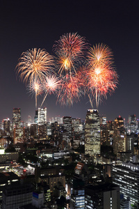 到了晚上，日本在东京市容庆祝的烟花