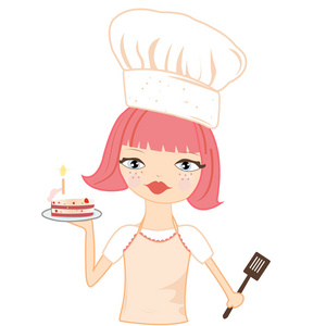 厨师女孩拿着蛋糕矢量背景图片