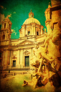在一个古老的教堂，在意大利罗马的纳沃纳广场喷泉的复古风格图片