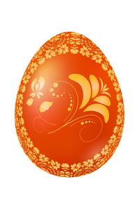 红色的复活节彩蛋与俄罗斯传统黄色花卉装饰