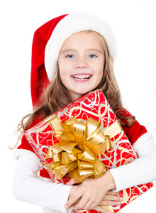 快乐可爱的小女孩，与圣诞礼品盒