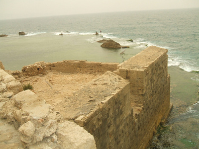 海滩废墟的堡垒 老英亩或 Akko 市 以色列 中东地区