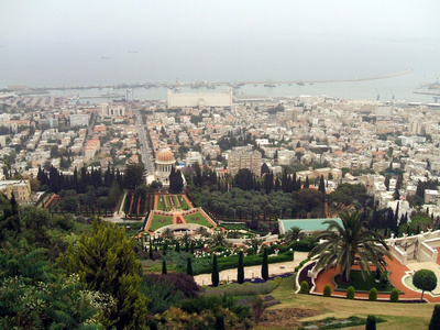 鸟瞰图 巴哈伊教寺 中东地区，以色列海法市