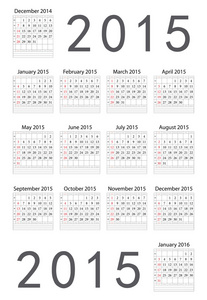 简单欧洲 2015 年矢量日历