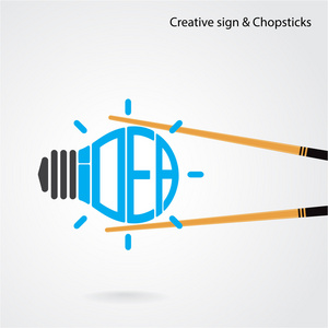 创意灯泡概念和筷子的象征，p 设计