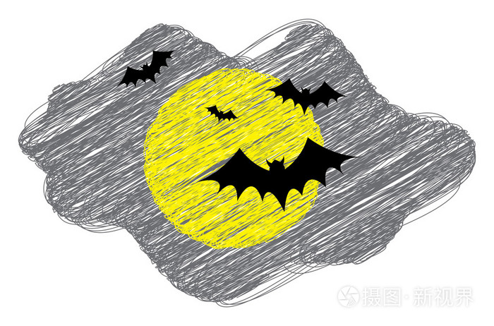飞行的蝙蝠，在月亮光绘图