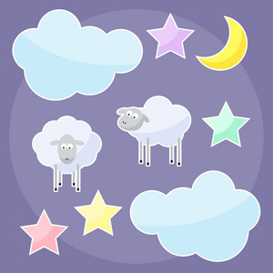 有趣的背景，与月亮 云彩 星星和羊