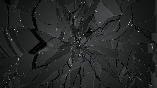 在黑色的破坏和碎玻璃片照片