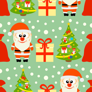 新的一年无缝卡与圣诞老人和圣诞树