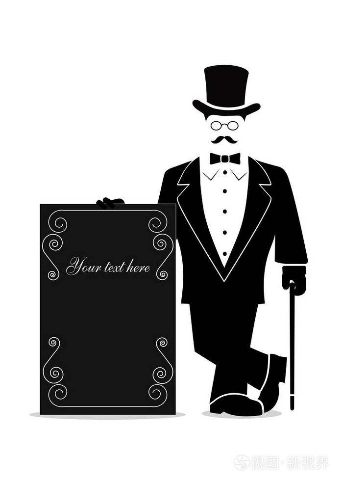 卡通绅士与手的一面旗帜