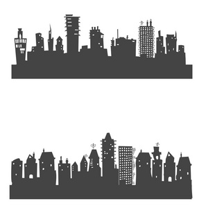 城市的背景下作出的不同建筑剪影