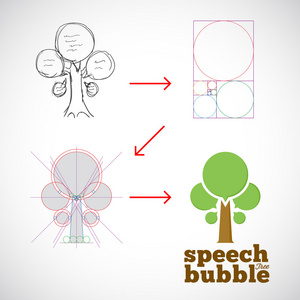 语音从想法到实现黄金比例的泡沫树抽象矢量标志模板