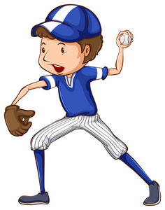 一个简单的画的棒球运动员在蓝色制服