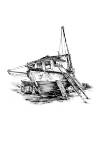 手工制作的仿古船海动机绘图