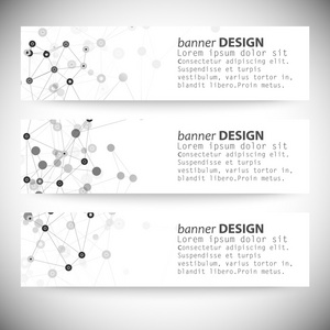 水平横幅的设置。分子构造，灰色背景进行通讯，矢量图