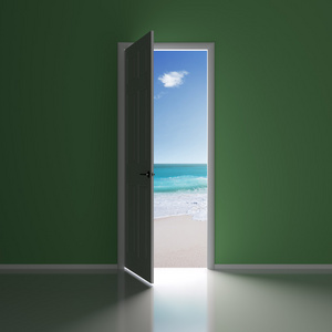 黑暗走廊, 隧道尽头有一扇门, 周围有蓝色 led 照