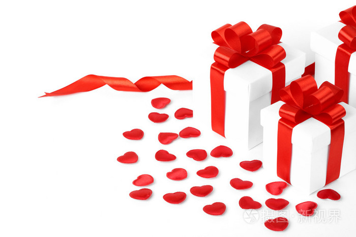 礼品盒与纺织的心，情人节概念