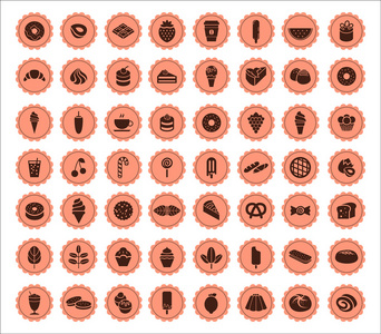食物和甜蜜的老式图标设置