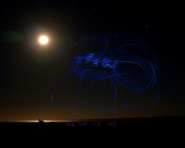 夜间飞行风筝的光径