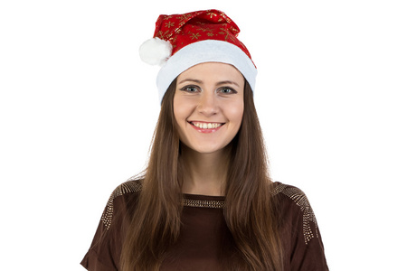 圣诞帽的年轻女人的照片