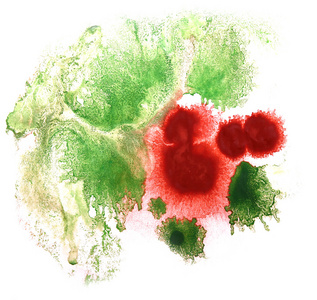艺术水彩绿色，红色墨水油漆 blob 水彩溅 colo
