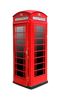 在英国伦敦，孤立在白色经典英国的红色电话亭