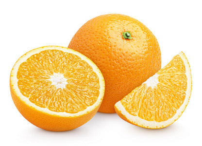 橙色的柑桔类水果切上白色孤立