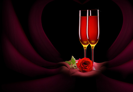 杯香槟和黑玫瑰