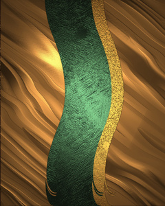 抽象的黄金背景与绿色的丝带。设计模板
