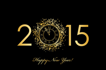 与黄金时钟向量 2015年快乐新年背景