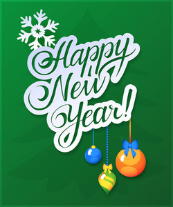 绿色背景的快乐新的一年卡。