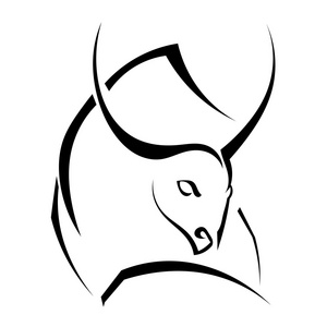 白色背景上的长角牛的单一黑色剪影照片