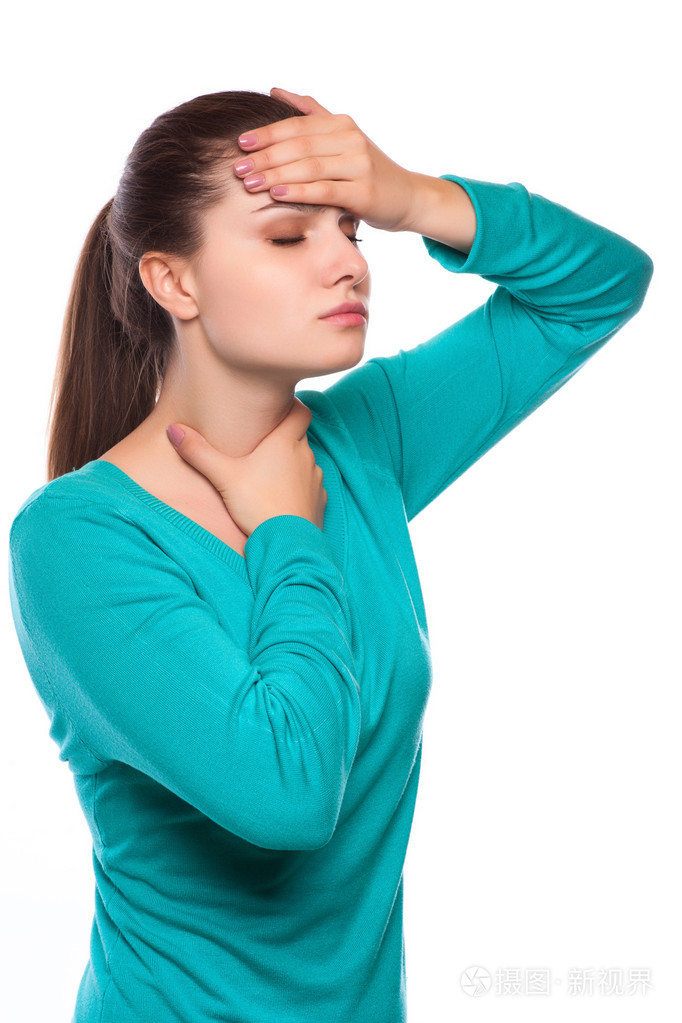 头痛.头痛的女人.生病了.流感