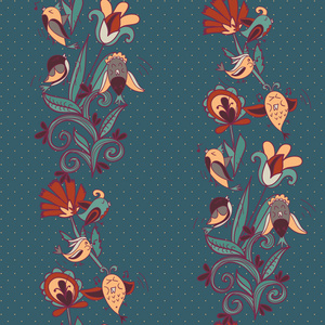 花和鸟的无缝纹理图案