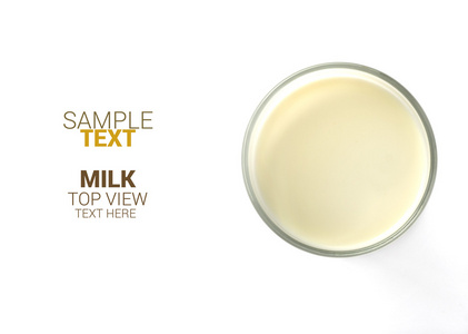 在白色的背景下，孤立牛奶玻璃顶视图