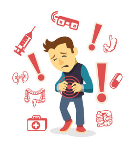 保胃丹生病的人.矢量平面插画照片