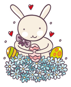 复活节兔子在花