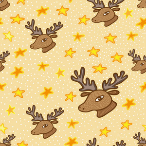 鹿的头和星星无缝模式