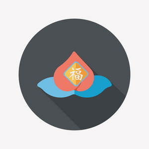 中国新年桃子的不朽平面图标与长鲥鱼