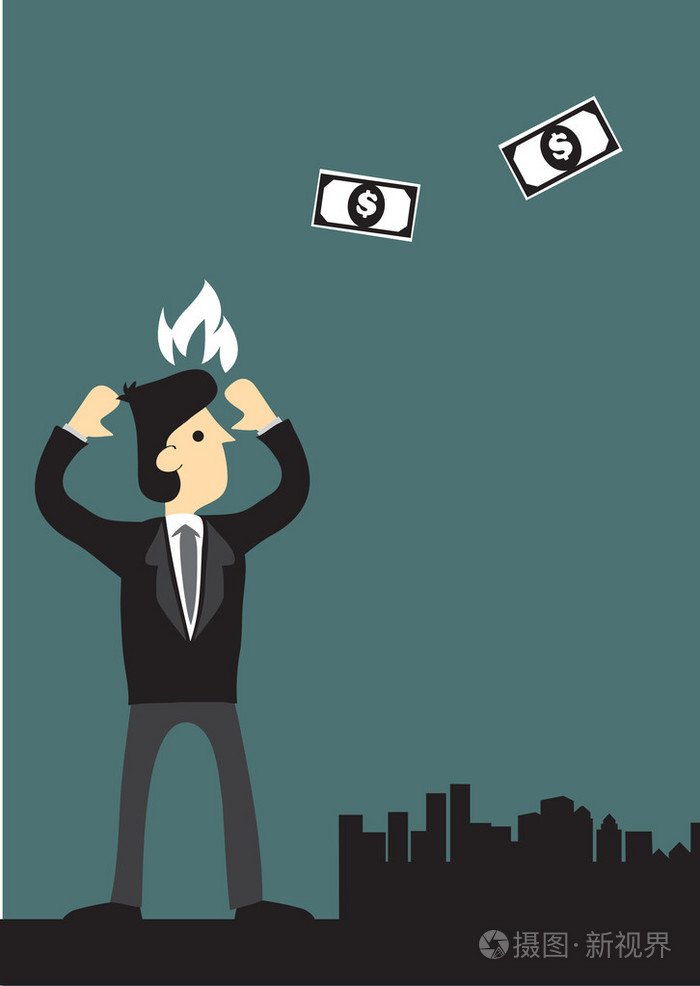 商人生气钱飞走的矢量图