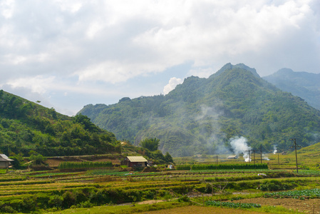 美丽的山视图包含梯田