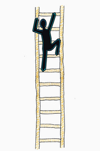 男人在梯子上成功的阶梯概念