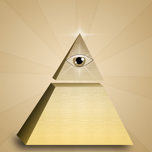 显示金字塔象征中的神之眼,全神贯注的眼睛(普罗维登斯概念)身体精神