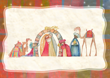 基督教的圣诞节圣诞场景中具有三个智者的插图