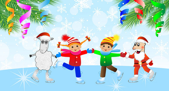 圣诞老人 羊穿冰鞋的儿童