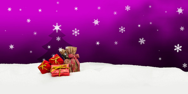 圣诞节背景圣诞树礼品粉红色雪