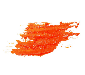 橙色的污迹笔刷笔触油性漆上白色孤立
