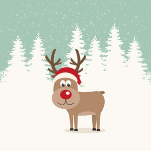 红鼻子驯鹿圣诞老人帽子冬天背景