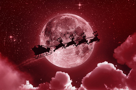 圣诞老人飞上蓝天红色